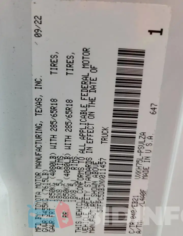 5TFPC5DB3NX011457 Photo# 12