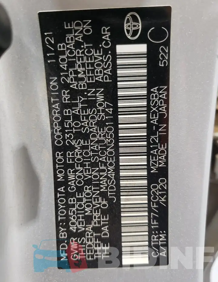 JTDS4MCE0N3501147 Photo# 12