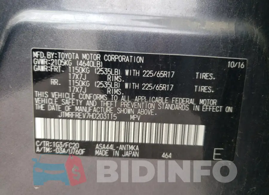 JTMRFREV7HD203115 Photo# 13