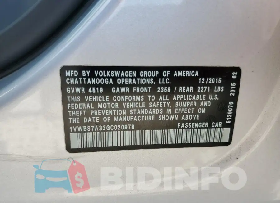1VWBS7A33GC020978 Photo# 12