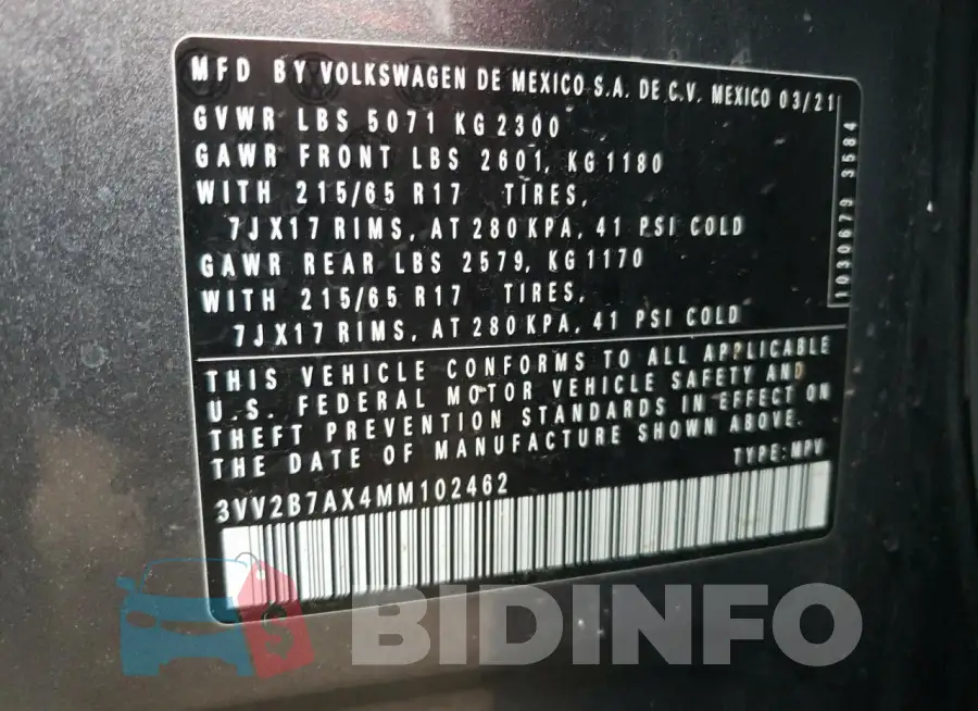3VV2B7AX4MM102462 Photo# 13