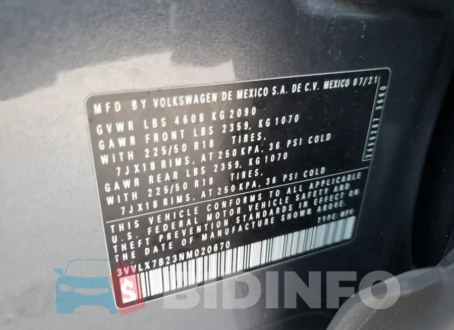 3VVLX7B23NM020670 Photo# 13