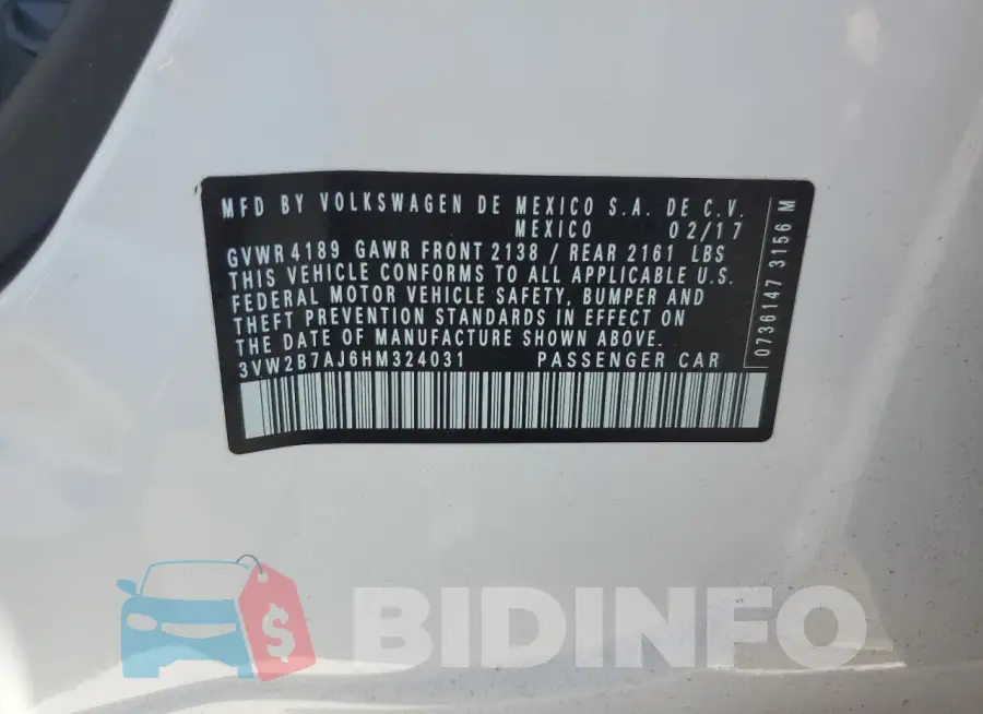 3VW2B7AJ6HM324031 Photo# 12