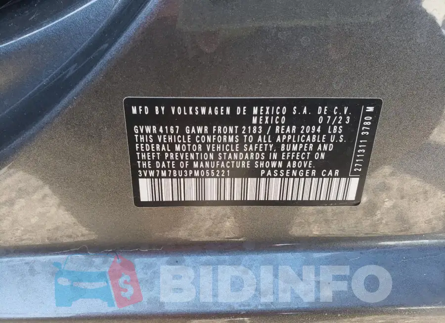 3VW7M7BU3PM055221 Photo# 12