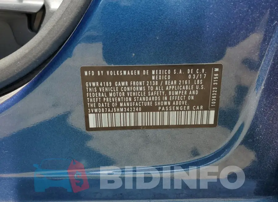 3VWDB7AJ5HM342240 Photo# 13