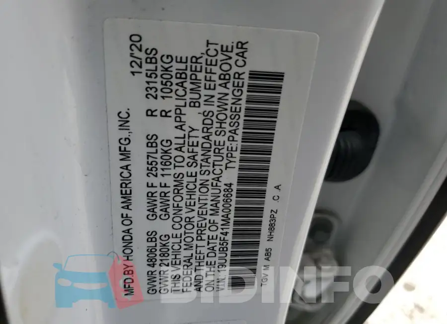 19UUB5F41MA006684 Photo# 12