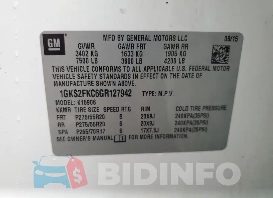 1GKS2FKC6GR127942 Photo# 13