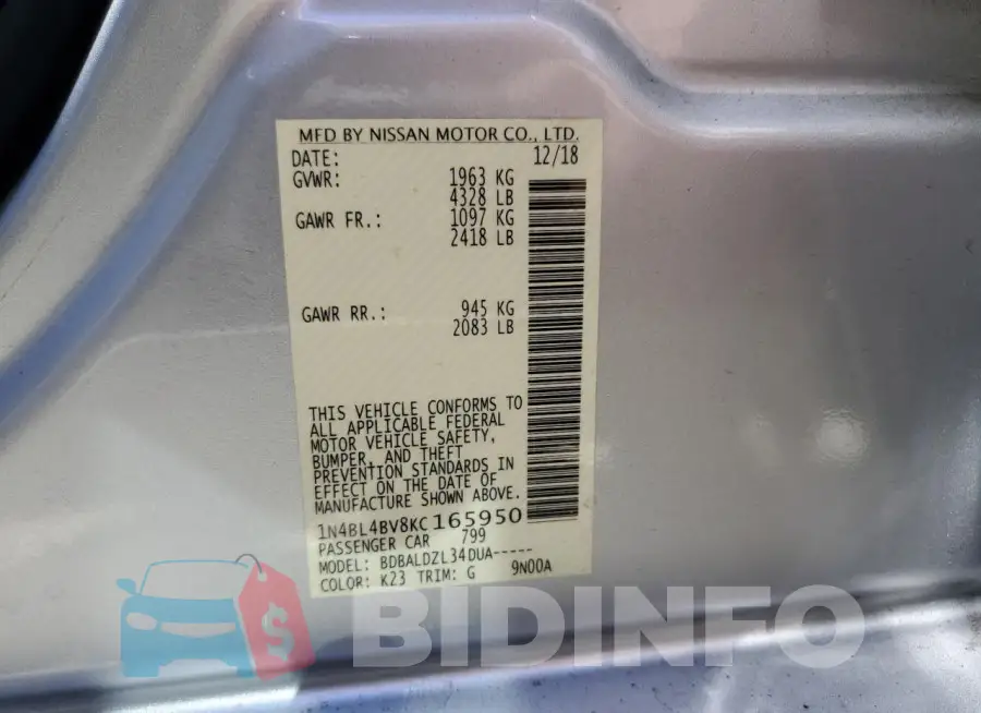 1N4BL4BV8KC165950 Photo# 13