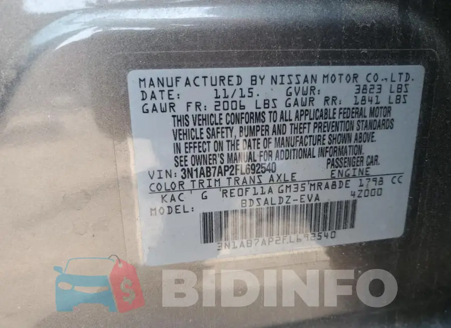 3N1AB7AP2FL692540 Photo# 12