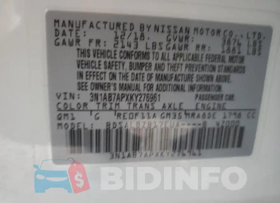 3N1AB7APXKY276961 Photo# 12