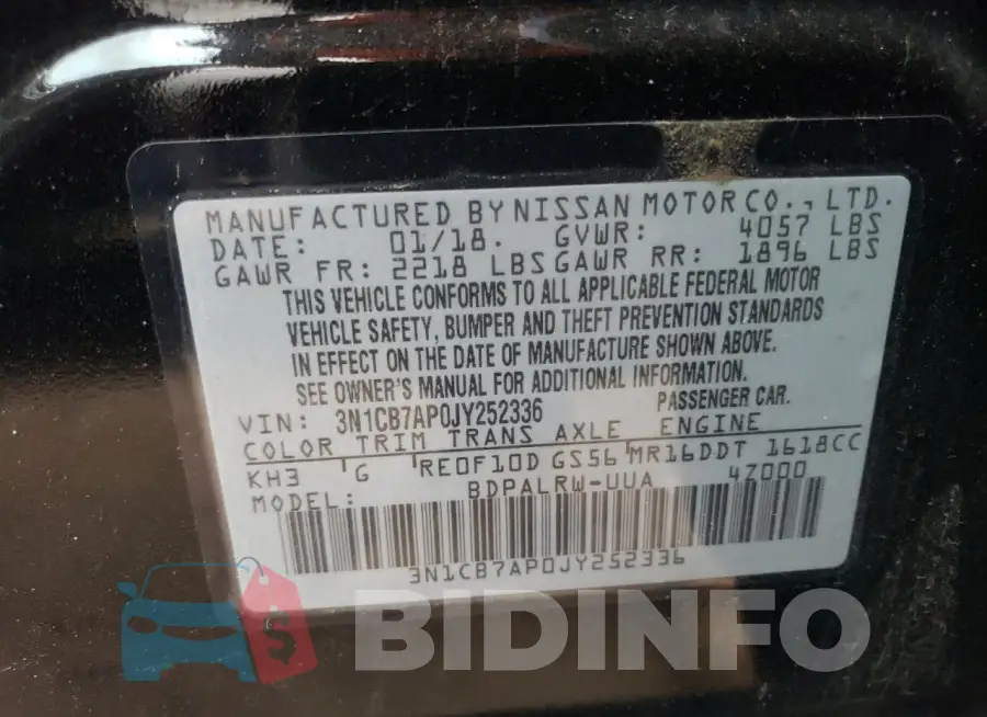 3N1CB7AP0JY252336 Photo# 13