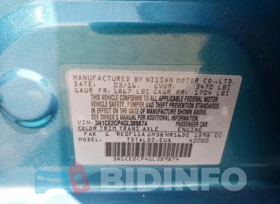 3N1CE2CP4GL389874 Photo# 12