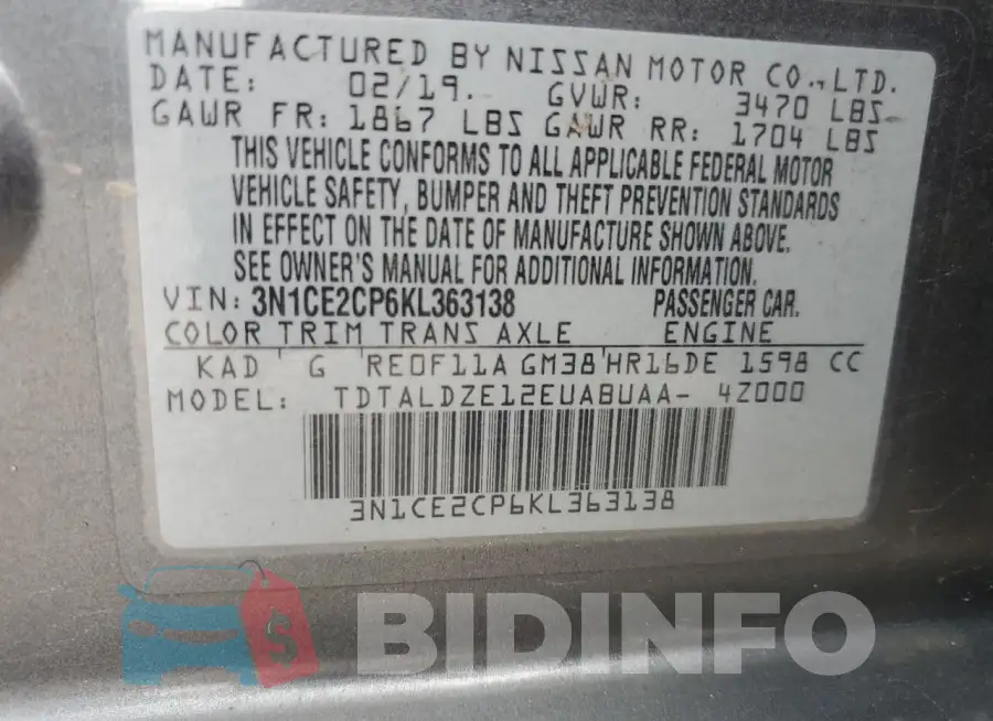 3N1CE2CP6KL363138 Photo# 12