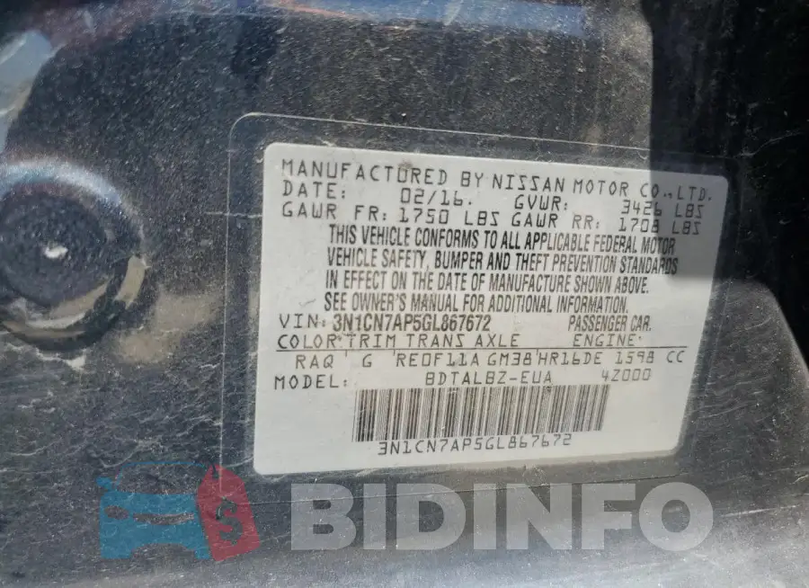 3N1CN7AP5GL867672 Photo# 13