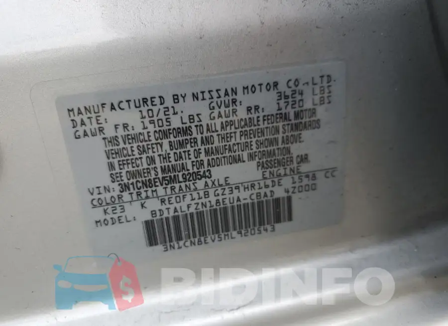 3N1CN8EV5ML920543 Photo# 13
