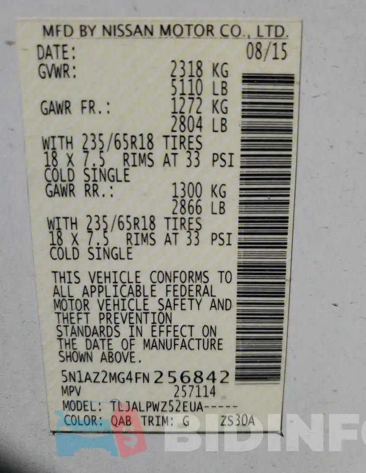 5N1AZ2MG4FN256842 Photo# 13