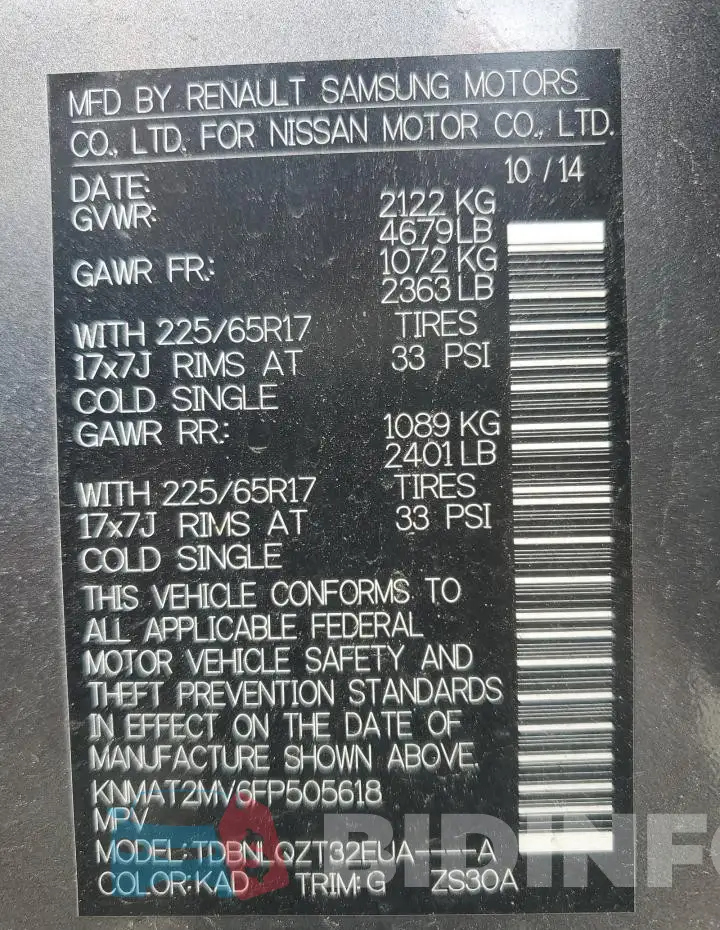 KNMAT2MV6FP505618 Photo# 13