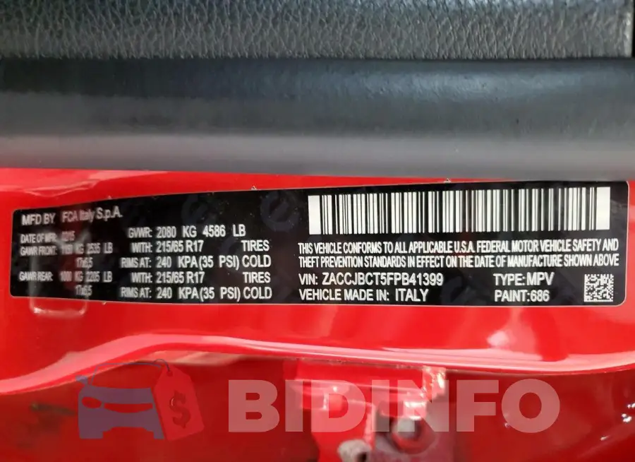 ZACCJBCT5FPB41399 Photo# 14