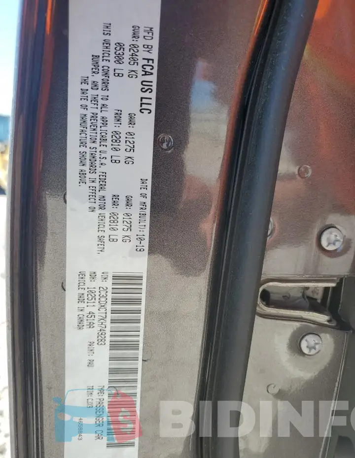 2C3CDXCT7KH749283 Photo# 12