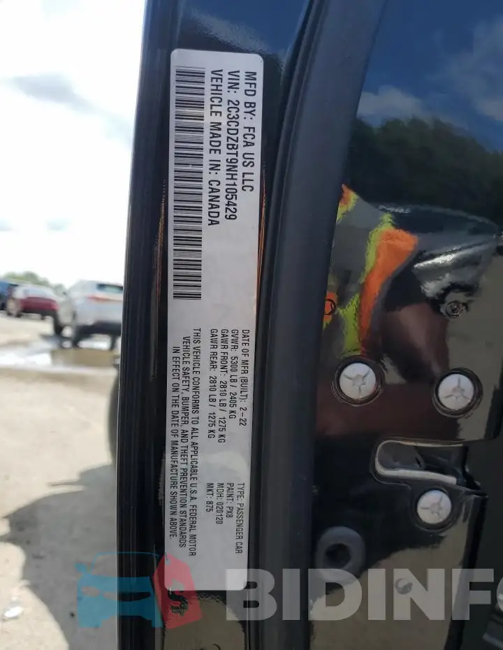 2C3CDZBT9NH105429 Photo# 12