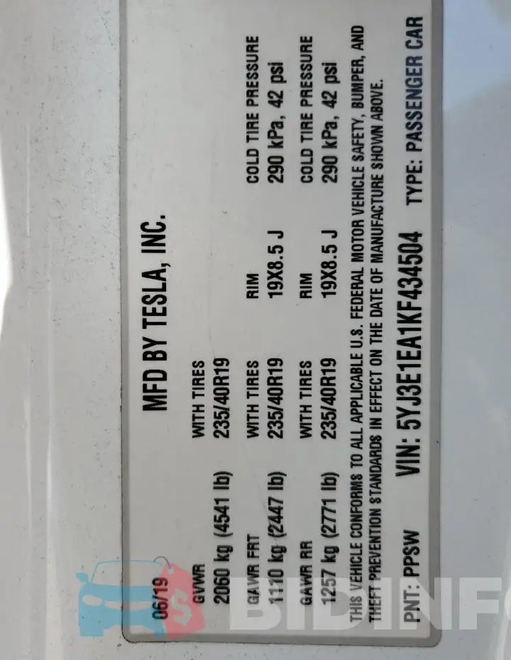5YJ3E1EA1KF434504 Photo# 12