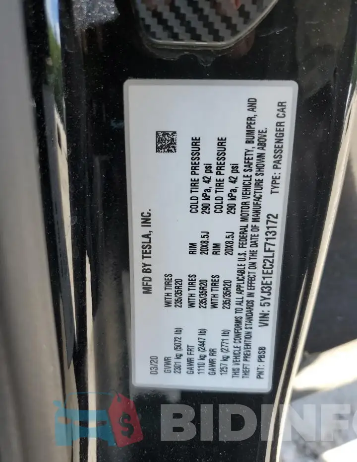 5YJ3E1EC2LF713172 Photo# 12