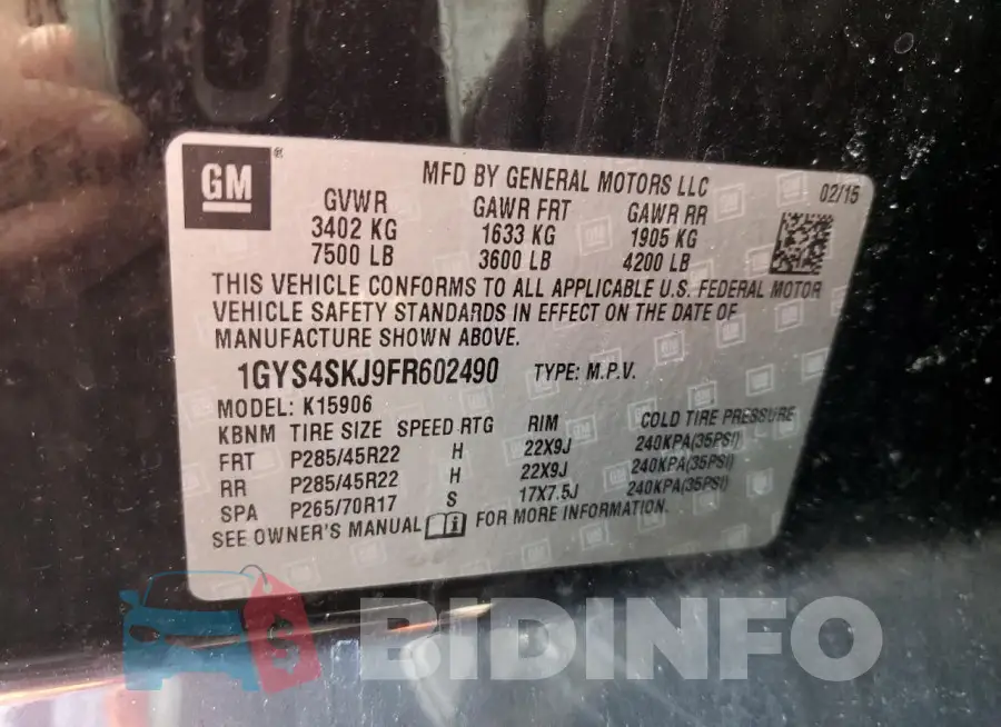 1GYS4SKJ9FR602490 Photo# 12