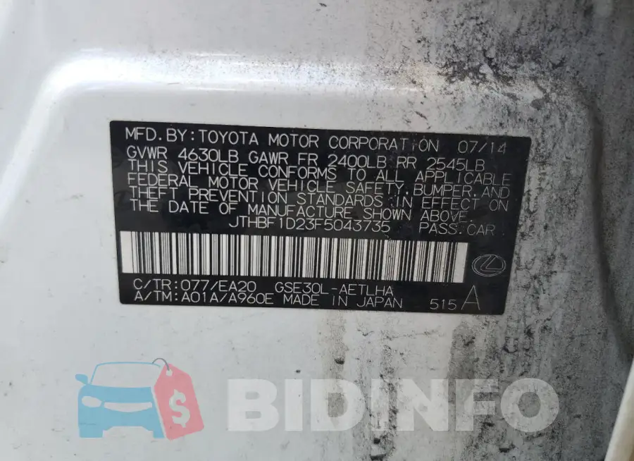 JTHBF1D23F5043735 Photo# 12