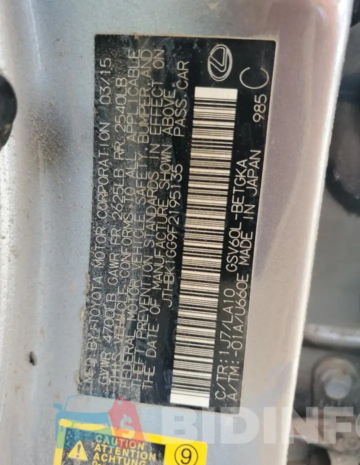JTHBK1GG9F2195135 Photo# 12