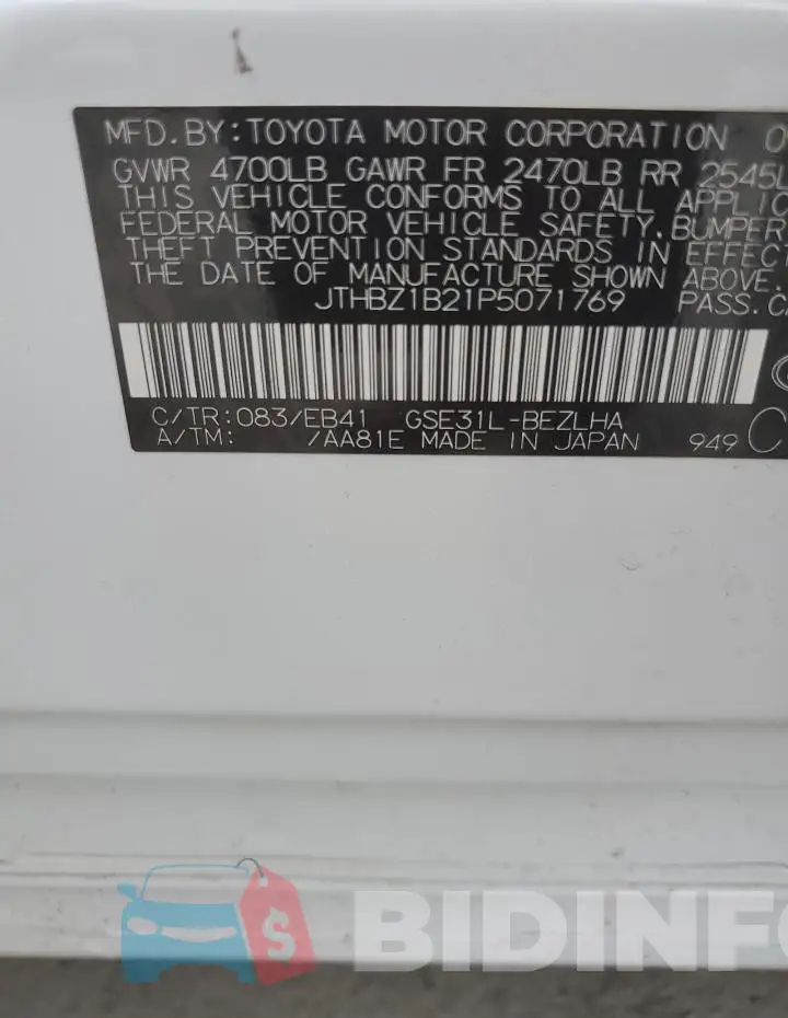 JTHBZ1B21P5071769 Photo# 12