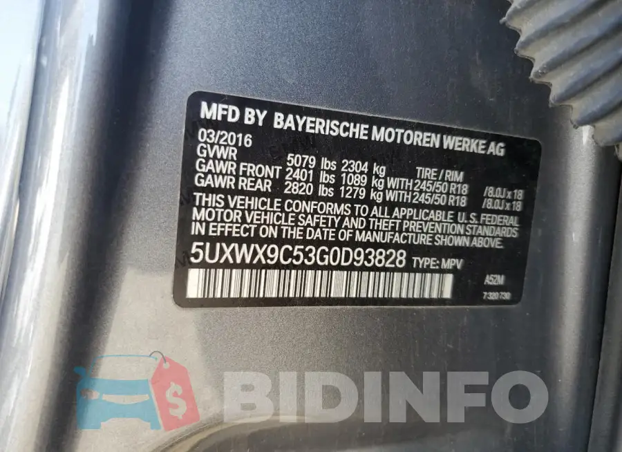 5UXWX9C53G0D93828 Photo# 14