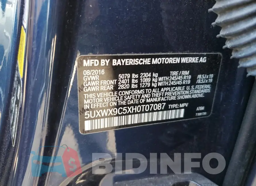 5UXWX9C5XH0T07087 Photo# 13