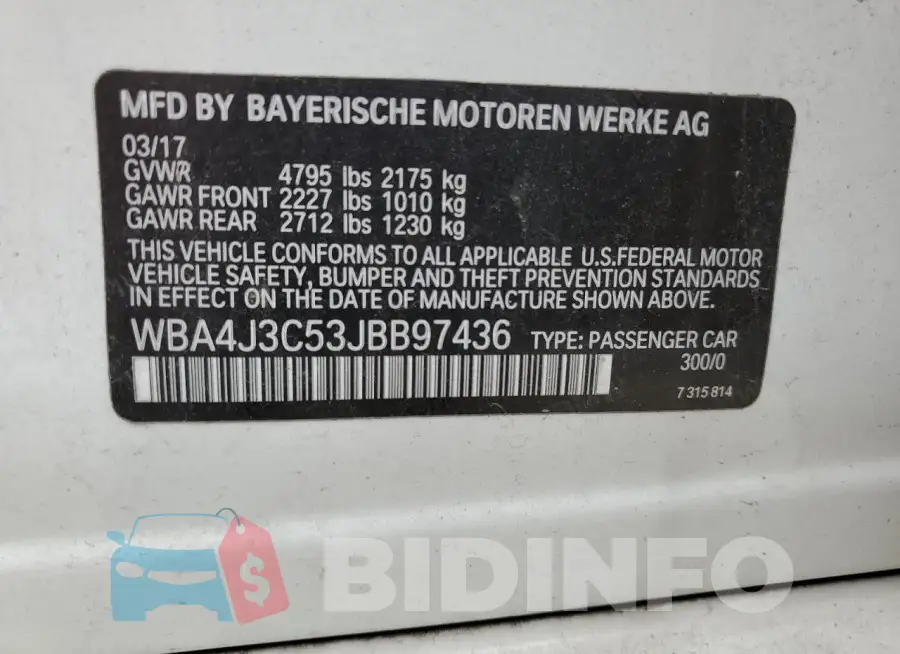 WBA4J3C53JBB97436 Photo# 12