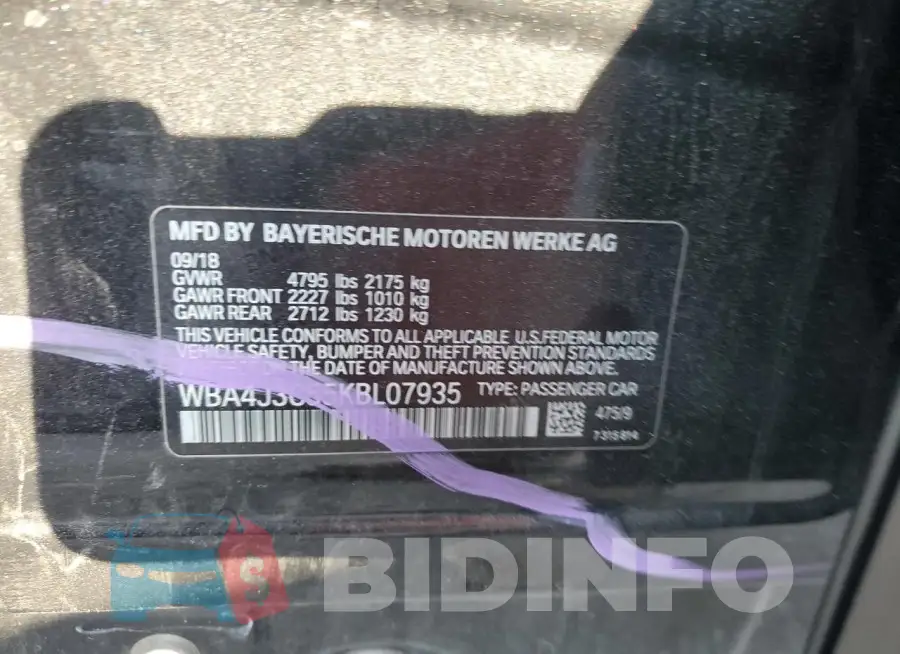 WBA4J3C55KBL07935 Photo# 13
