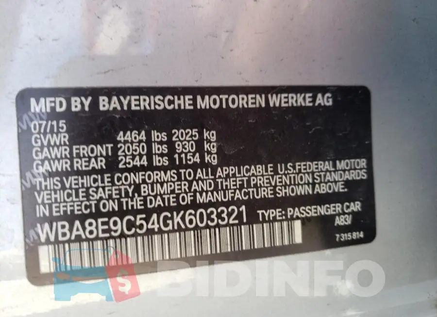 WBA8E9C54GK603321 Photo# 10