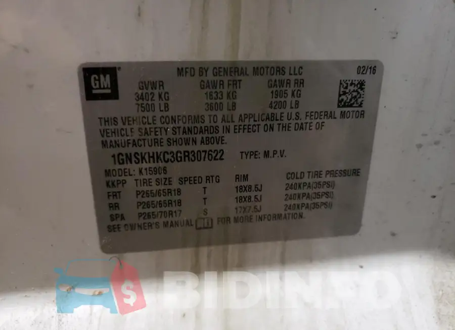 1GNSKHKC3GR307622 Photo# 12