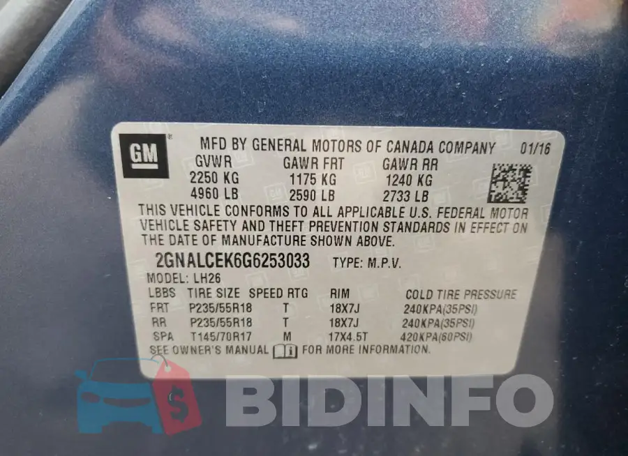 2GNALCEK6G6253033 Photo# 13