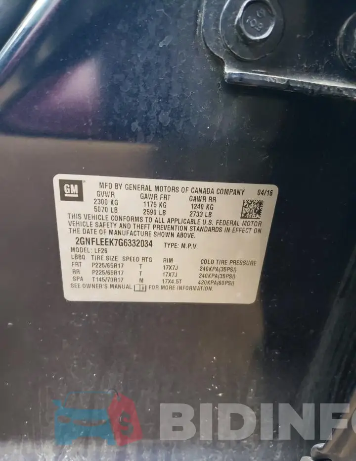 2GNFLEEK7G6332034 Photo# 13