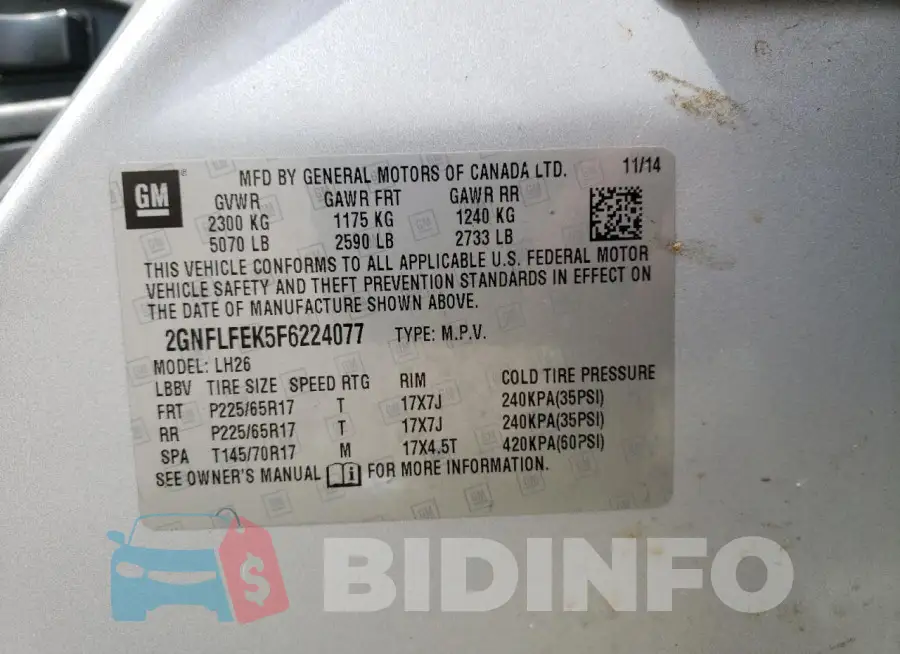 2GNFLFEK5F6224077 Photo# 13