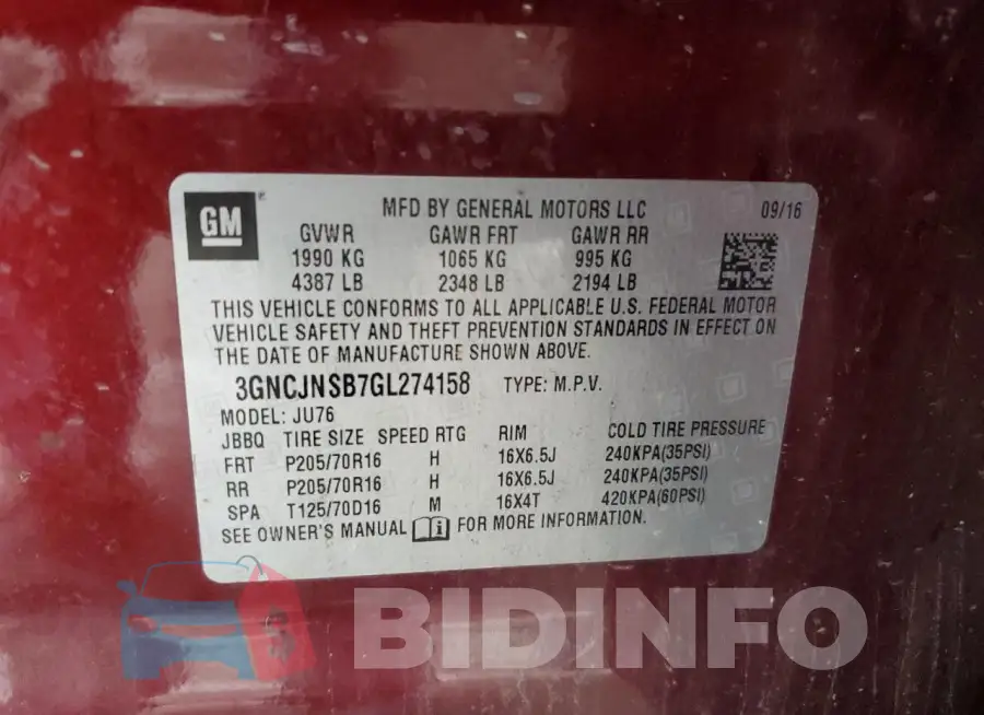 3GNCJNSB7GL274158 Photo# 12