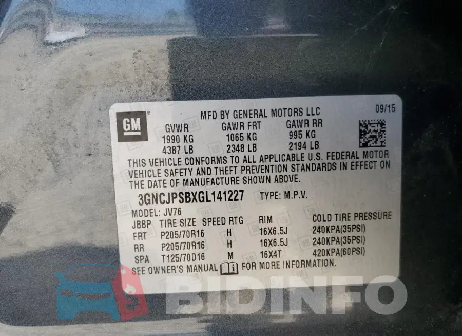 3GNCJPSBXGL141227 Photo# 13