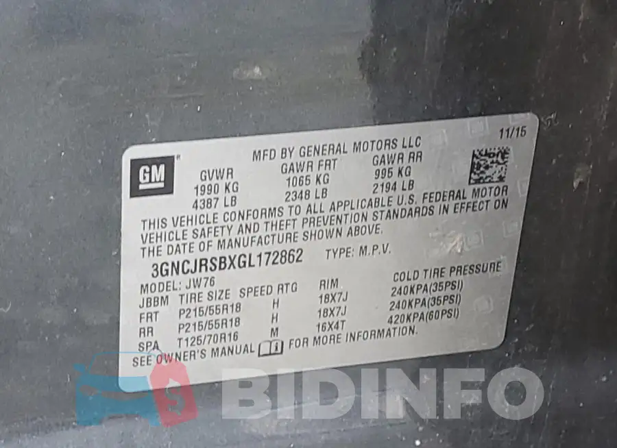 3GNCJRSBXGL172862 Photo# 13