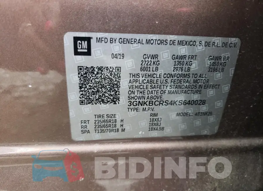 3GNKBCRS4KS640028 Photo# 14
