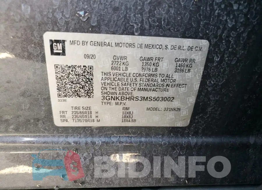 3GNKBHRS3MS503002 Photo# 13