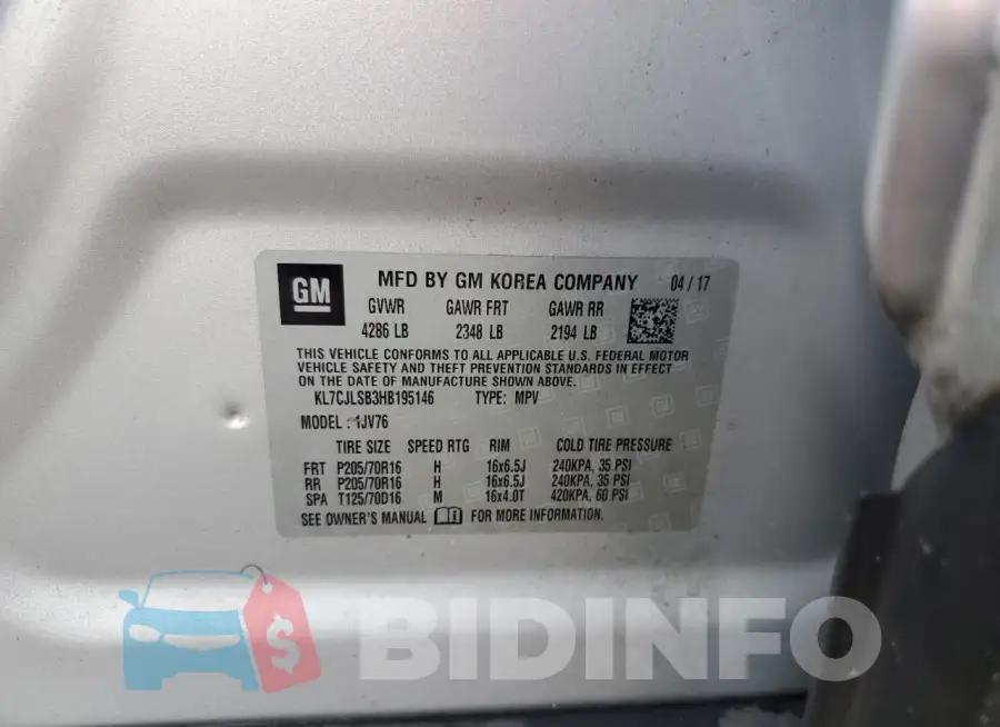 KL7CJLSB3HB195146 Photo# 13