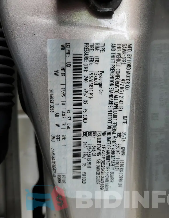 1FADP3E26GL343189 Photo# 13