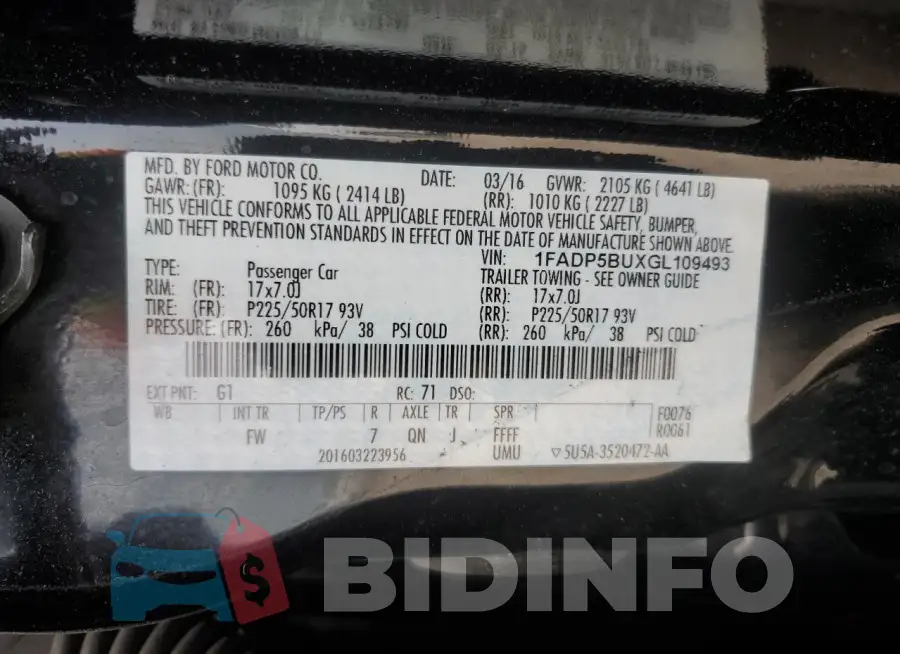 1FADP5BUXGL109493 Photo# 13