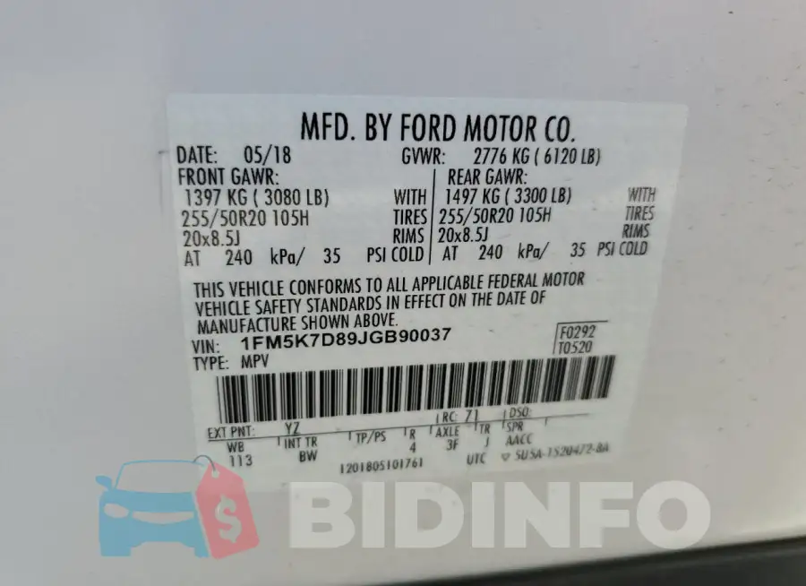 1FM5K7D89JGB90037 Photo# 14