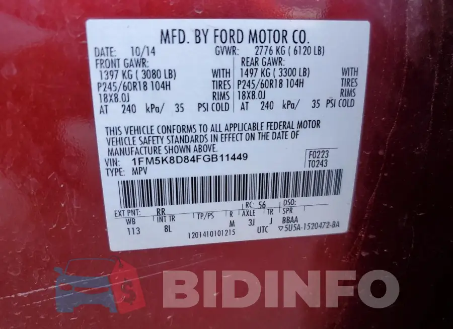 1FM5K8D84FGB11449 Photo# 13