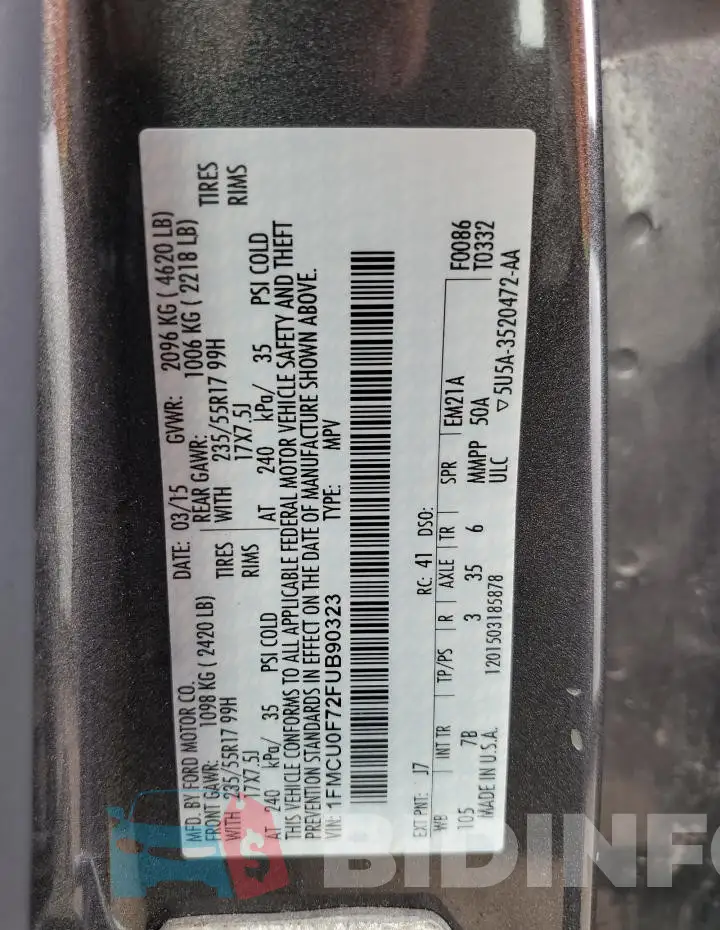 1FMCU0F72FUB90323 Photo# 13